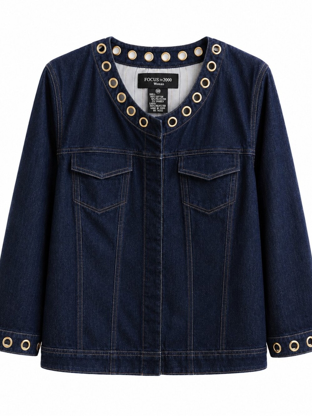 Focus 2000 Dark Indigo Denim Jacket with Gold Eyelet Trim 18W Classic Nautical - Picture 2 of 11